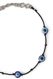 Adjustable German Silver Evil Eye Anklet with Black Thread Knot