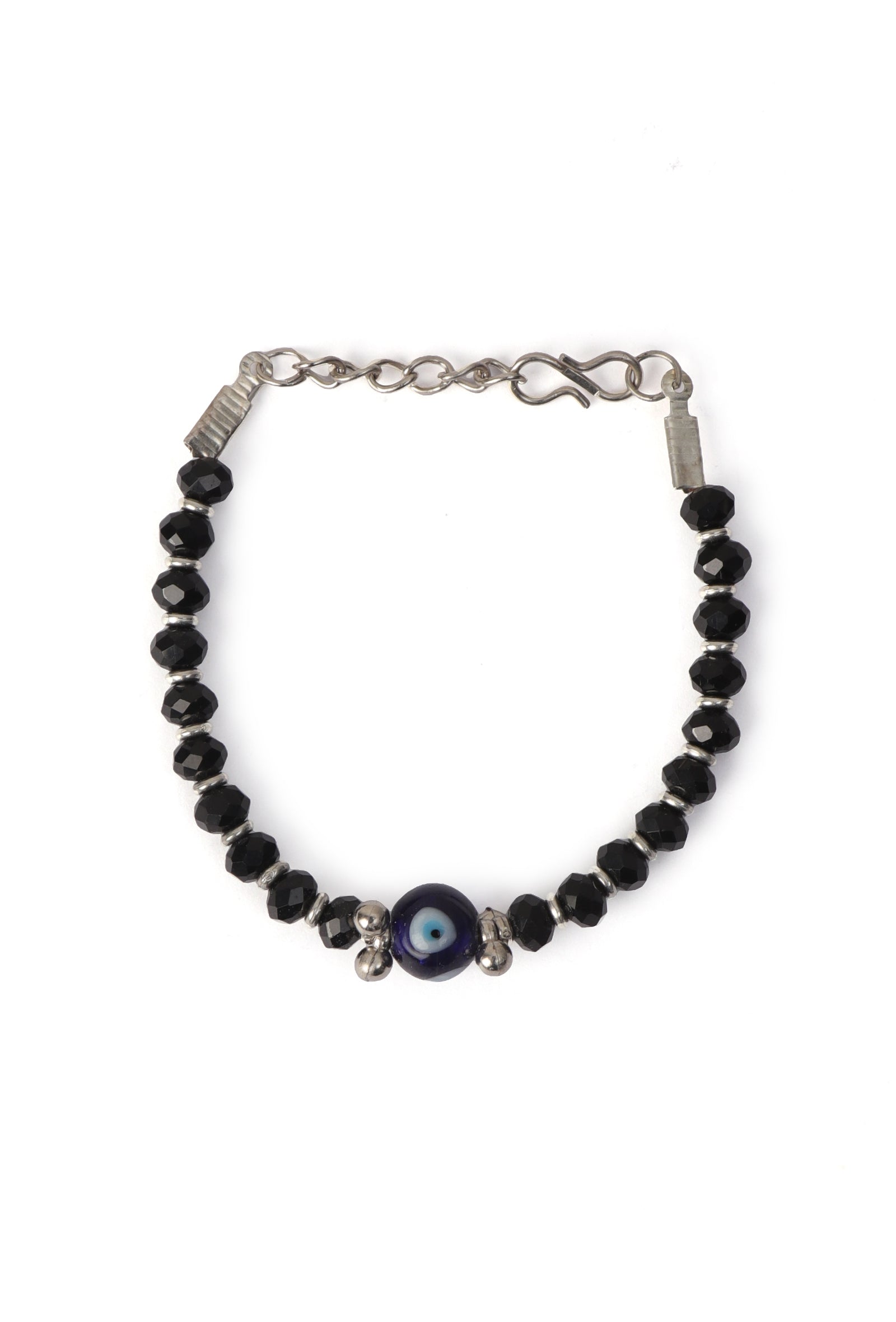Adjustable Evil Eye Bracelet in German Silver with Black Beads