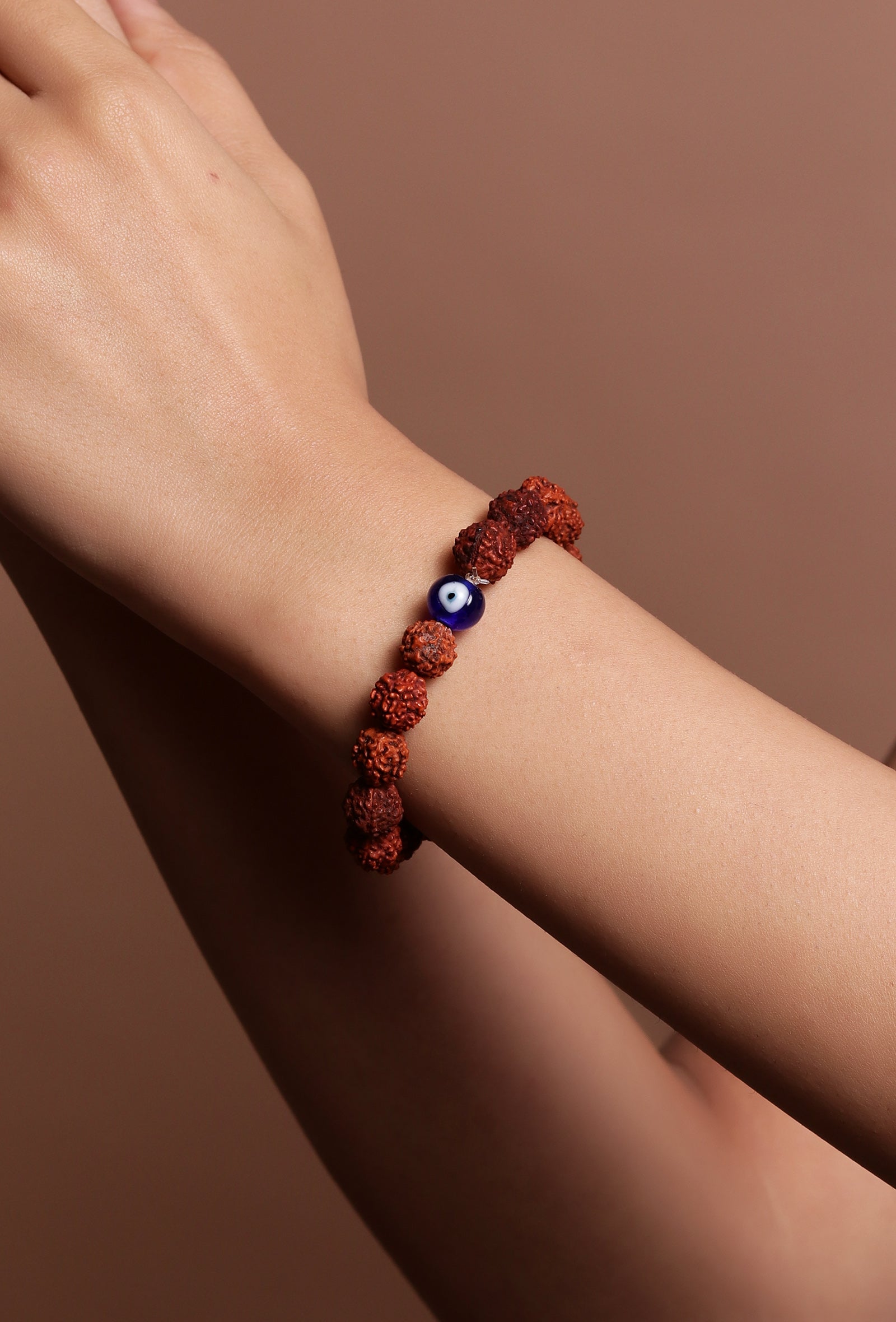 Natural Rudraksha Evil Eye Handmade Stretchable Bracelet