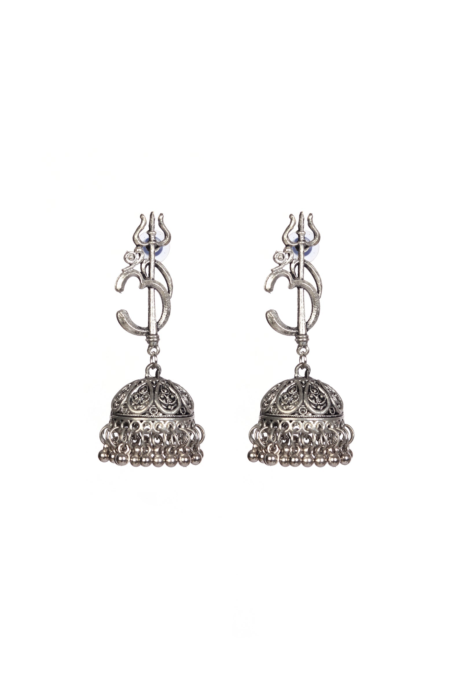 Spiritual Om Trishul German Silver Jhumka