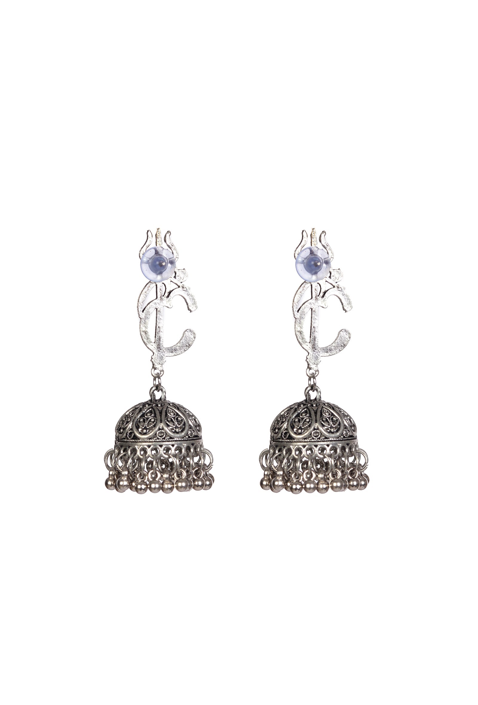Spiritual Om Trishul German Silver Jhumka