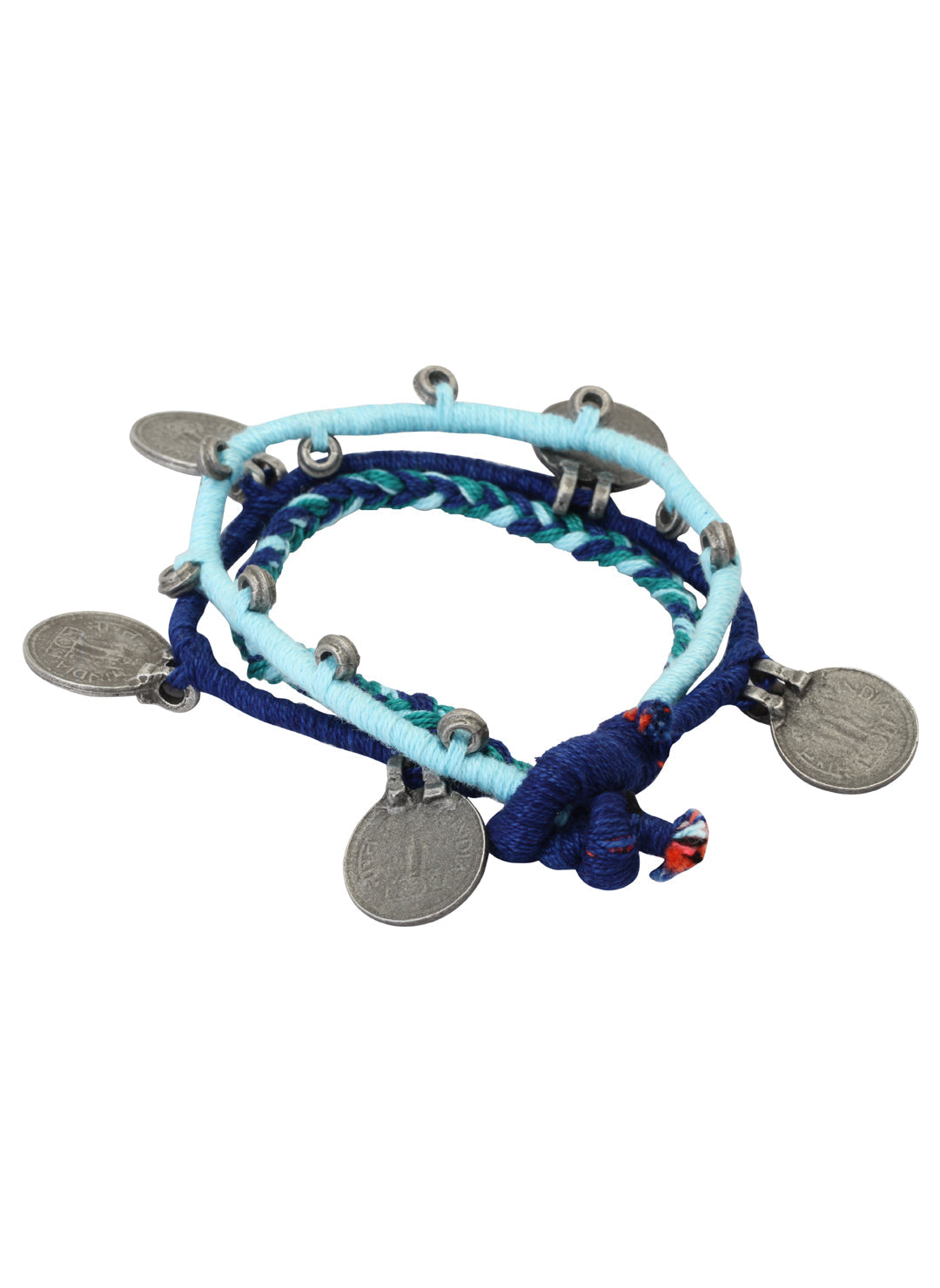 Set of 2: Blue Threaded German Silver Anklet