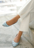 Ice Blue & Red Ikkat Cruelty Free Leather Flat Ballerinas
