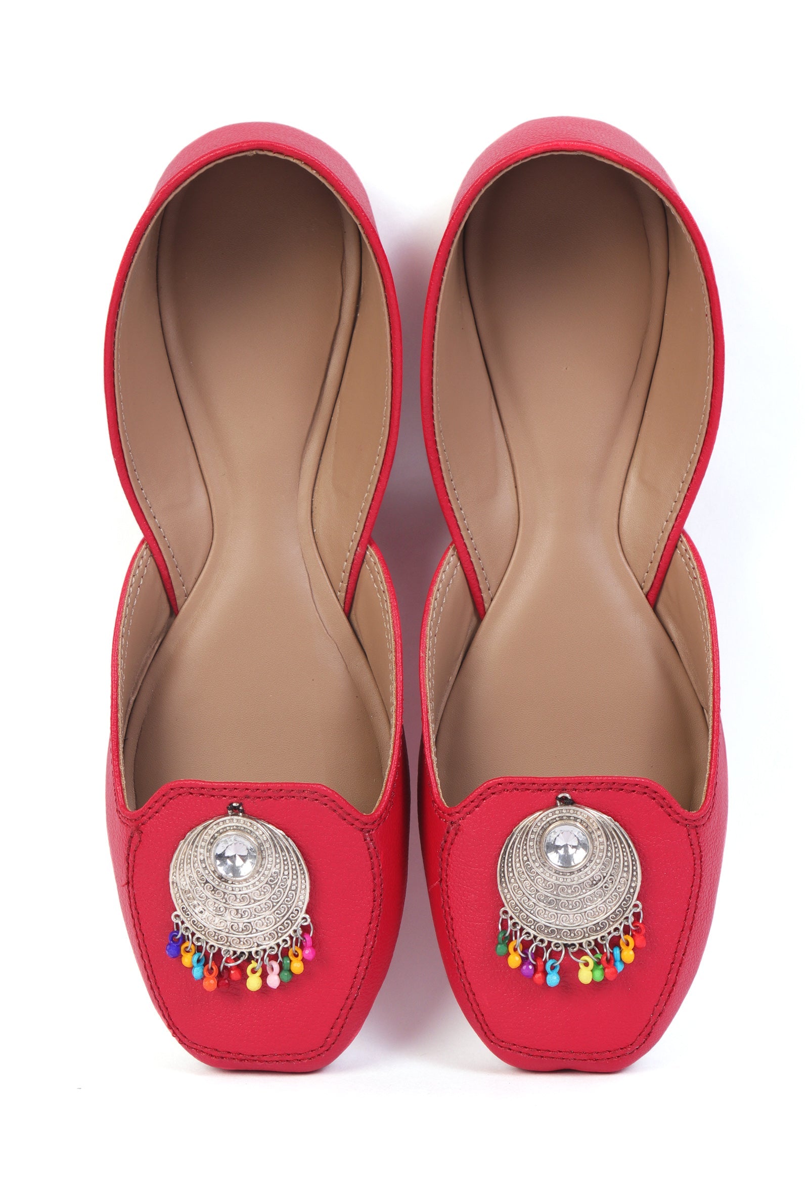 Cherry Red Jutti with Multicolor German Silver Accents