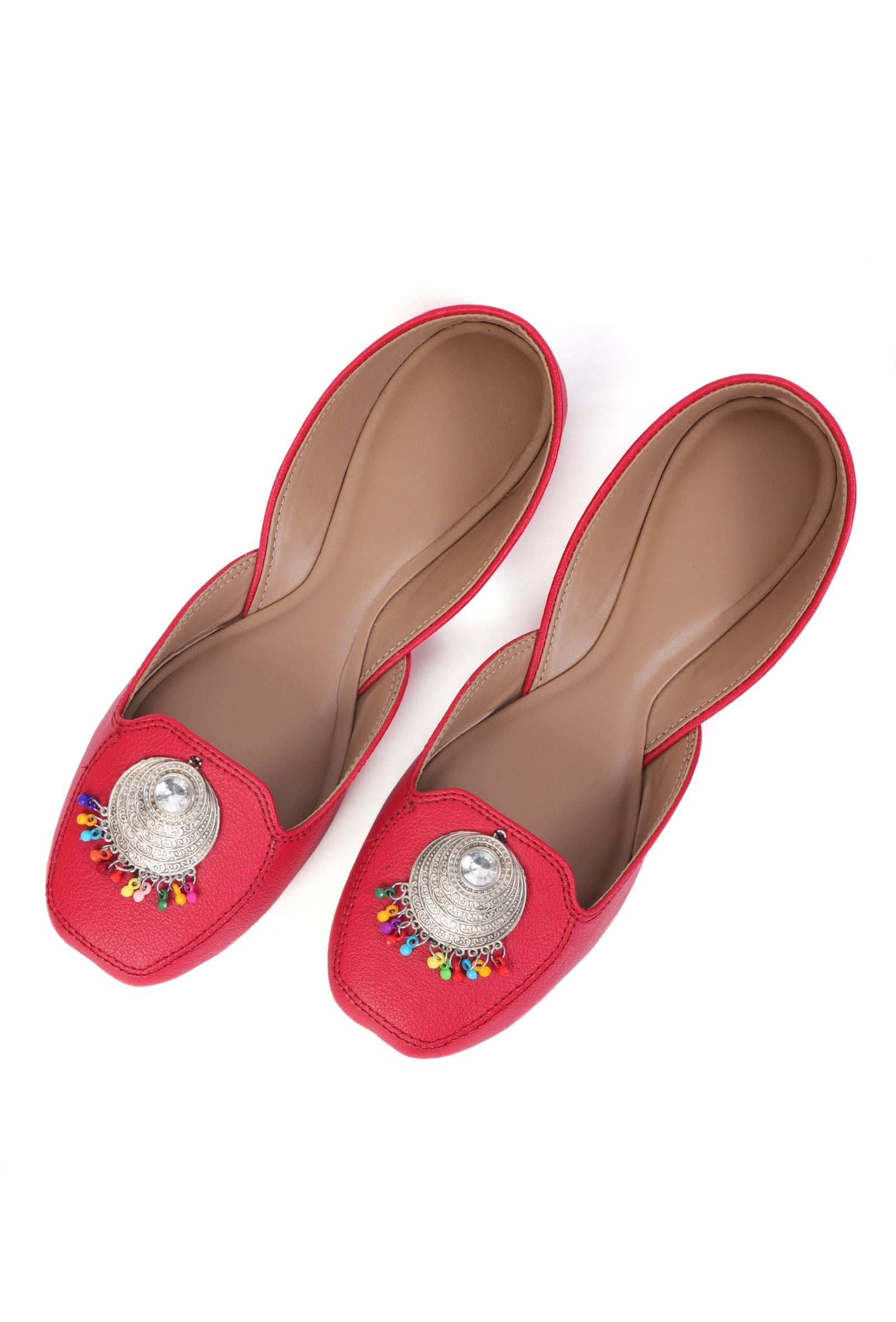 Cherry Red Jutti with Multicolor German Silver Accents
