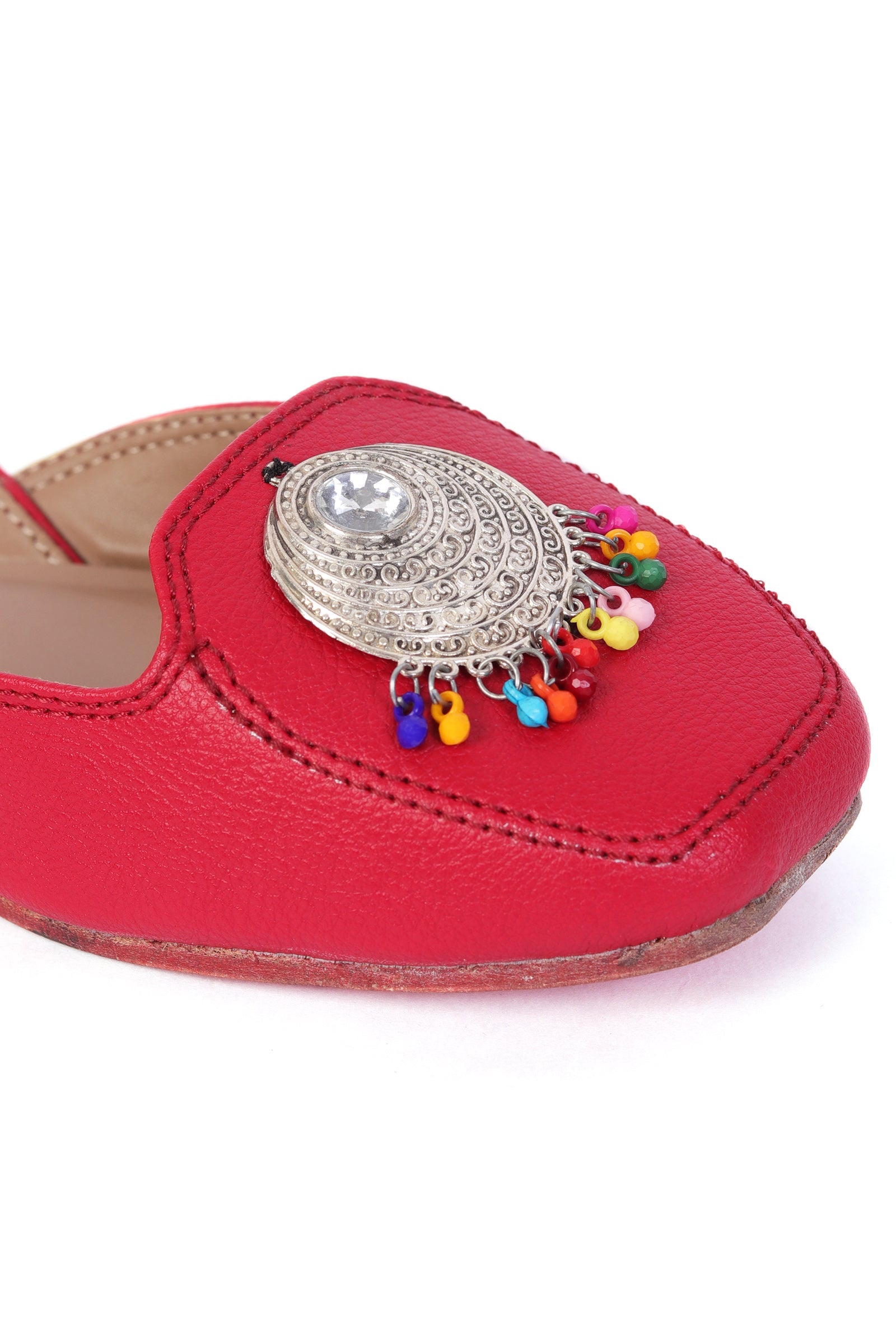 Cherry Red Jutti with Multicolor German Silver Accents