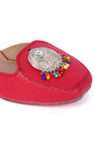 Cherry Red Jutti with Multicolor German Silver Accents