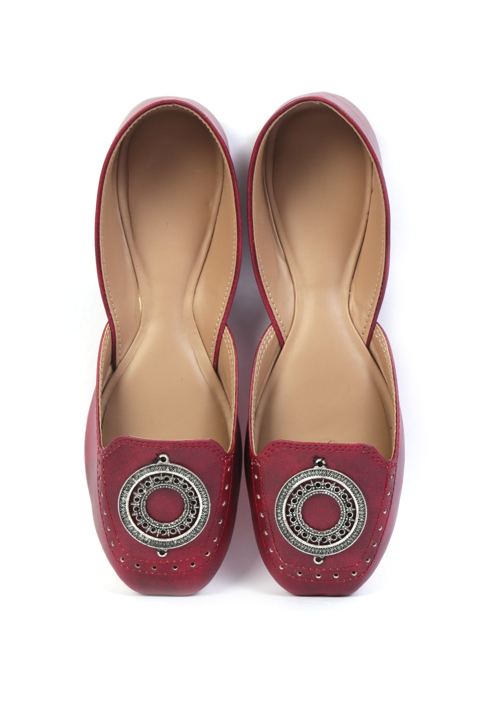 Vibrant Cherry Jutti with Silver Frame Detailing