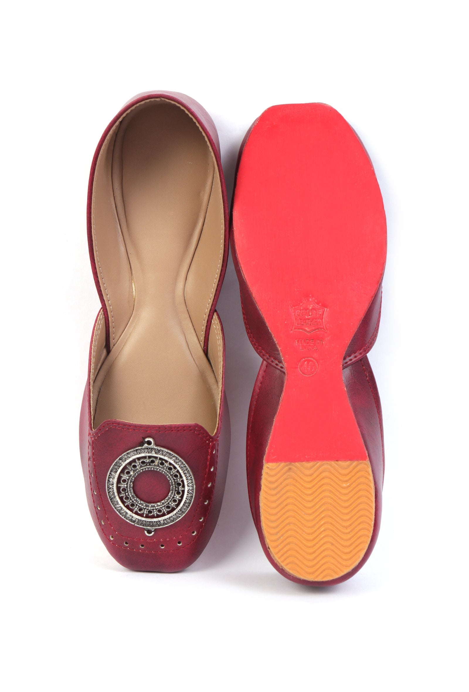 Vibrant Cherry Jutti with Silver Frame Detailing