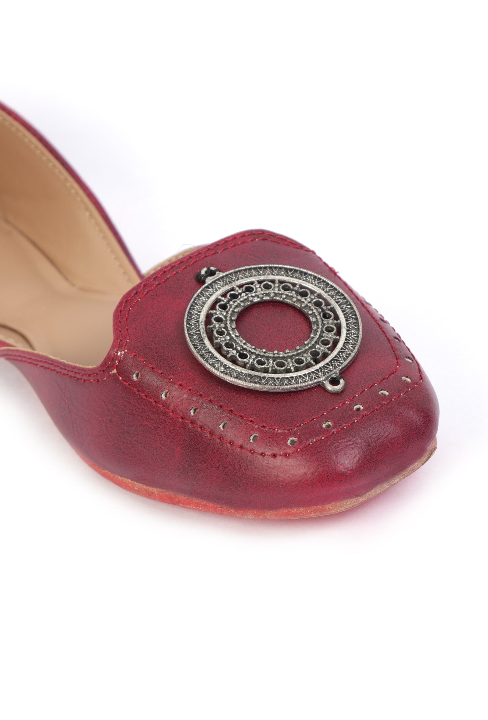 Vibrant Cherry Jutti with Silver Frame Detailing