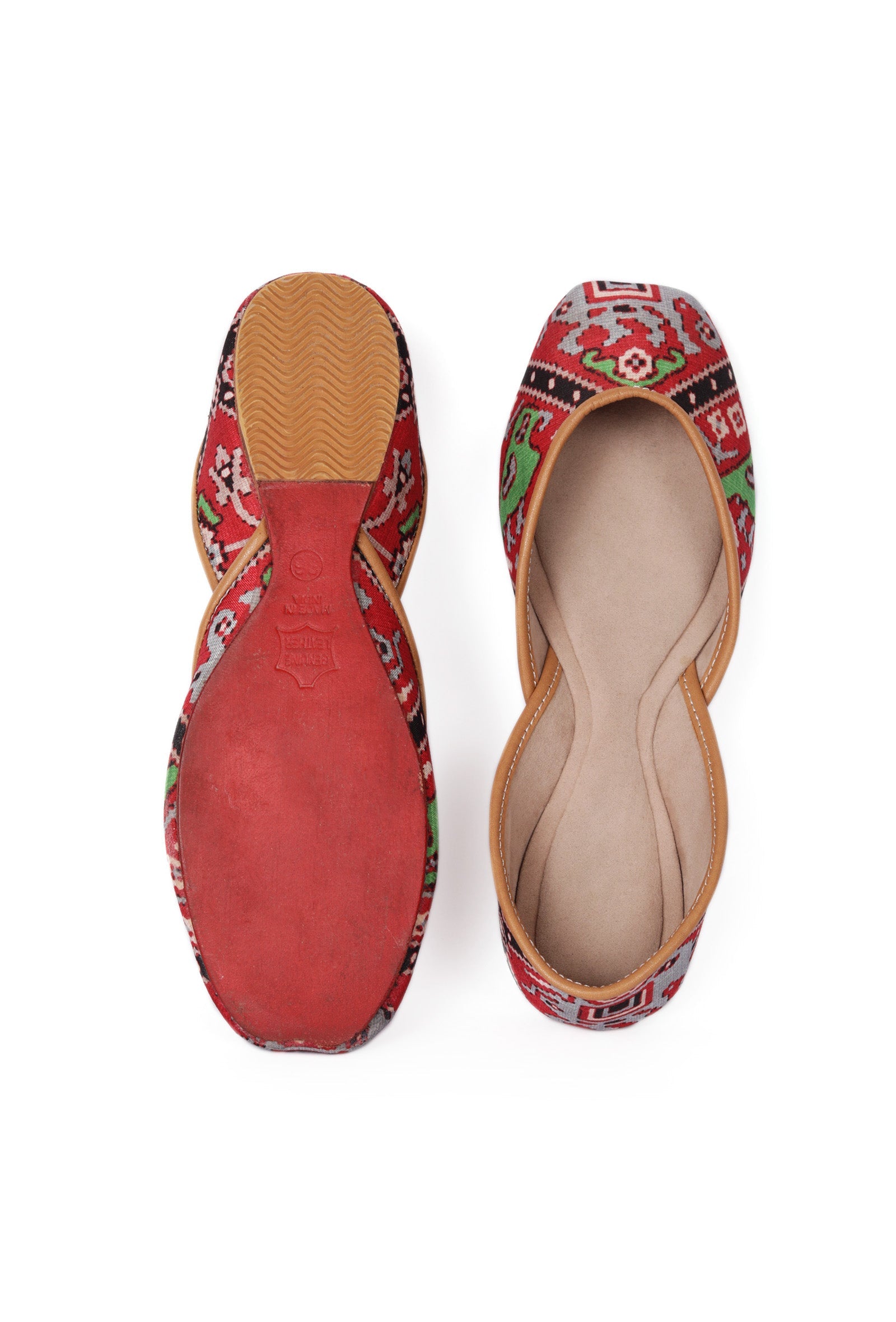 Green & Red Silk Patola Print Juttie