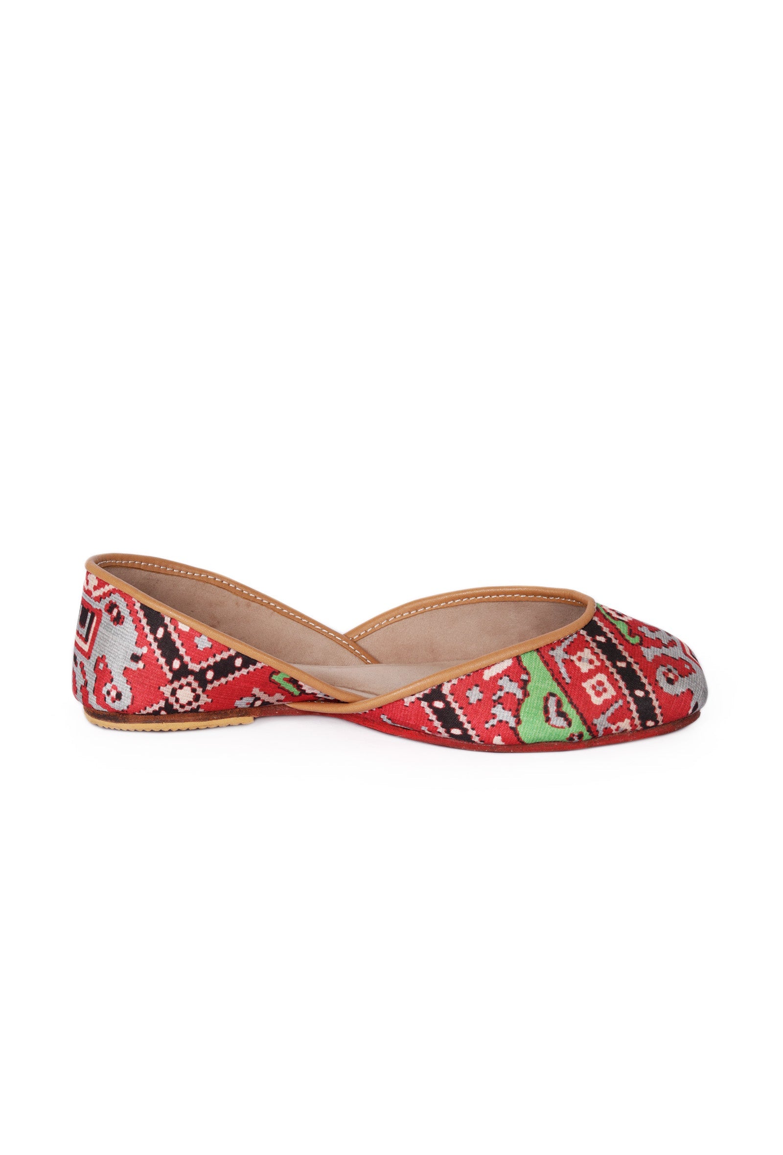 Green & Red Silk Patola Print Juttie