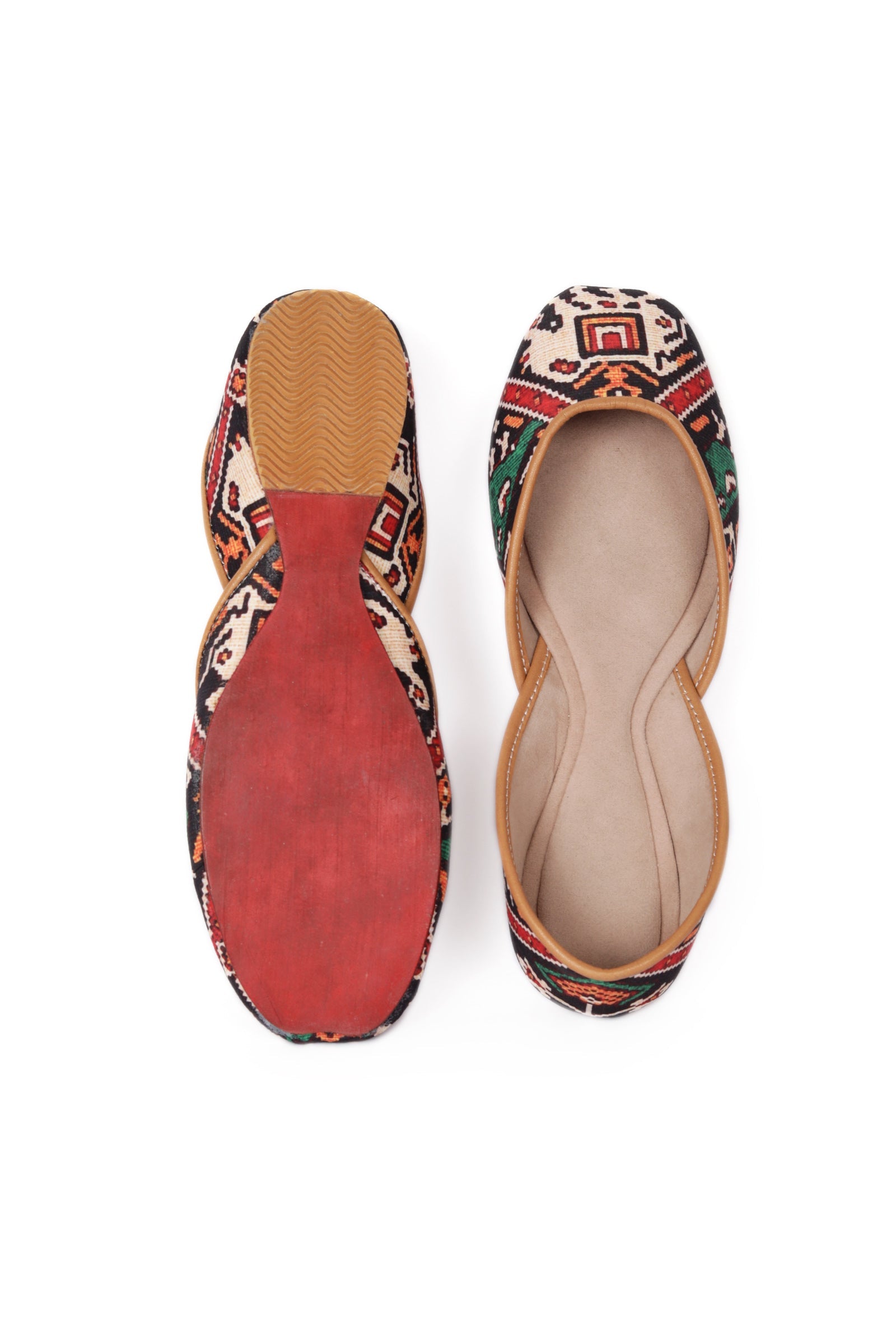 Dark Green & Red Silk Patola Print Juttie