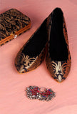 Black Pointed Toe Brocade Ballerina Flats
