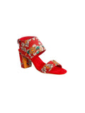 Red Cotton Kalamkari Strappy Block Heels