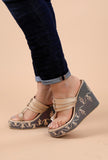 Refined Golden Hand Embroidered Kolhapuri Inspired Wedges
