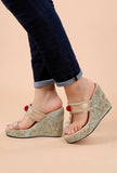 Raw Silk Gold Kolhapuri Inspired Wedges