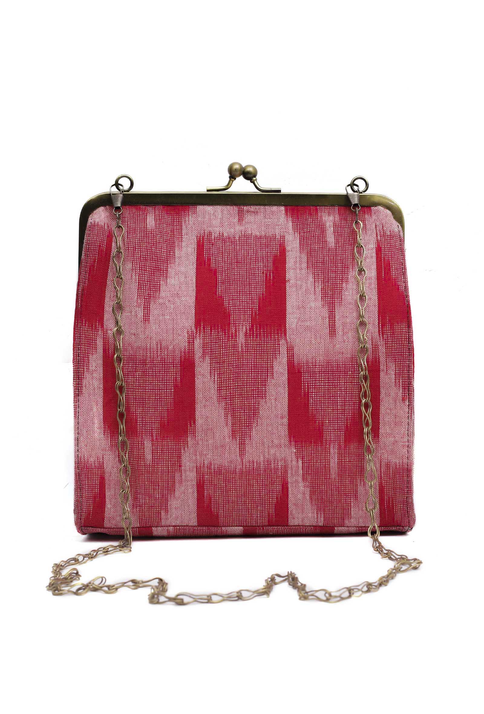 Crimson Red Ikat Square Clutch Bag
