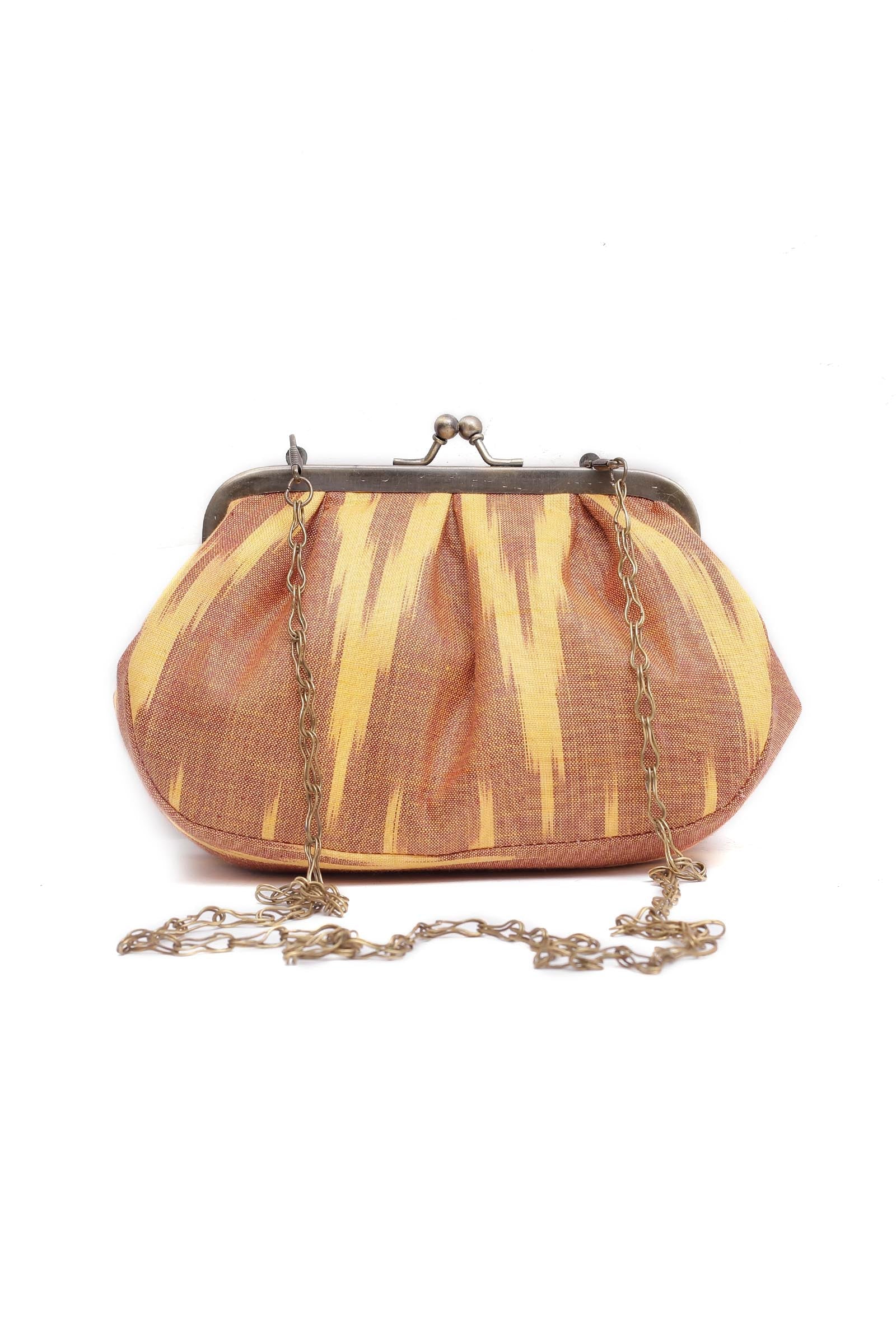 Beige Wood Ikat Clutch