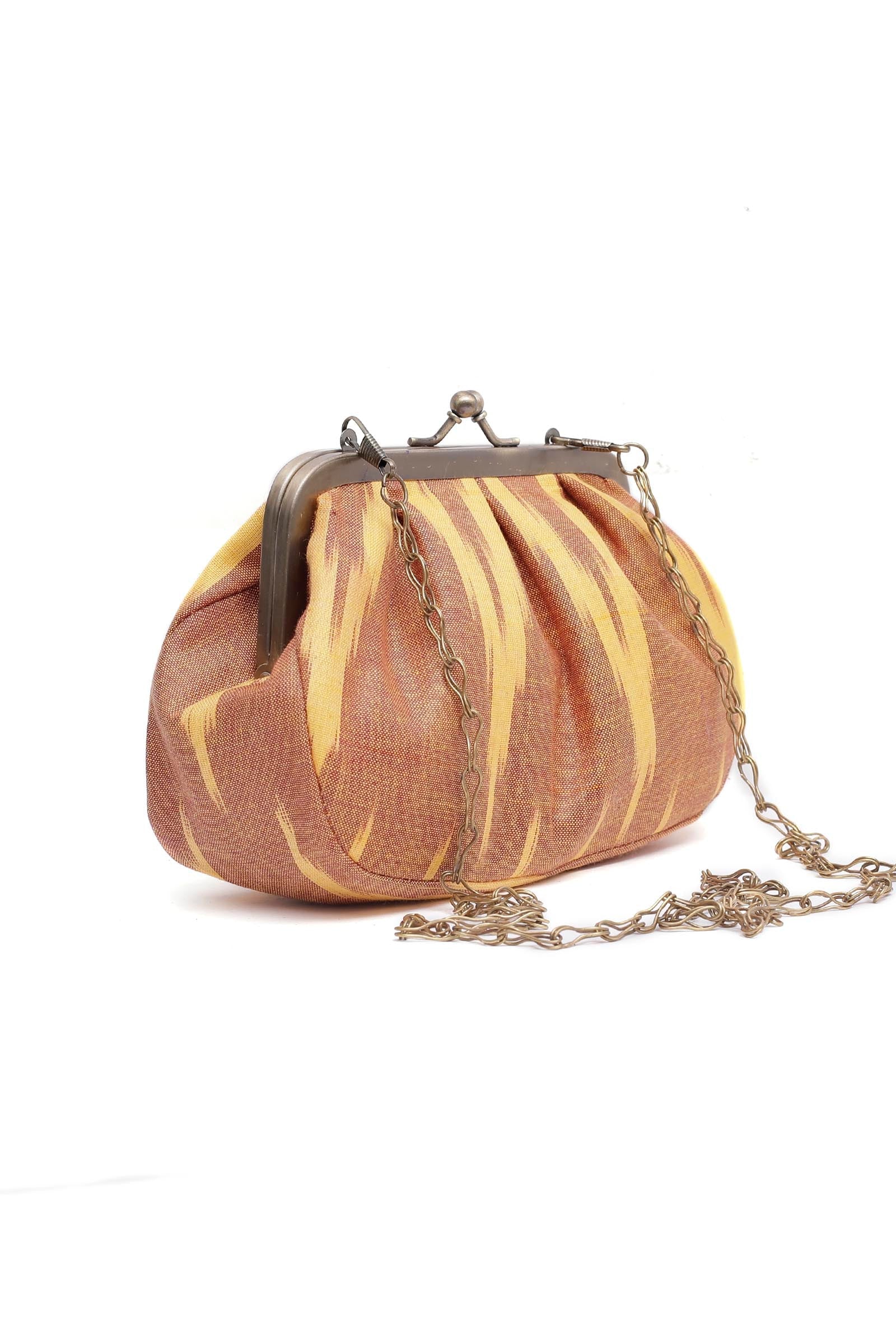 Beige Wood Ikat Clutch