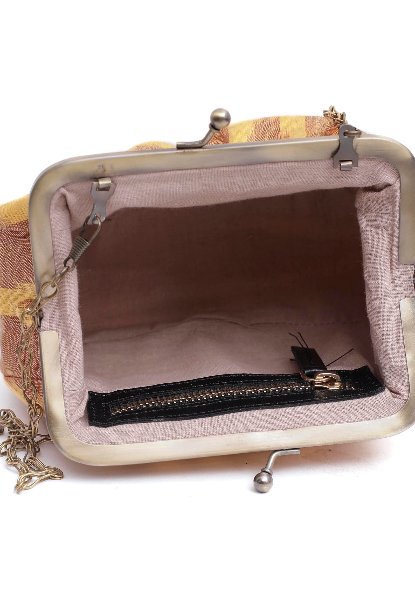Beige Wood Ikat Clutch