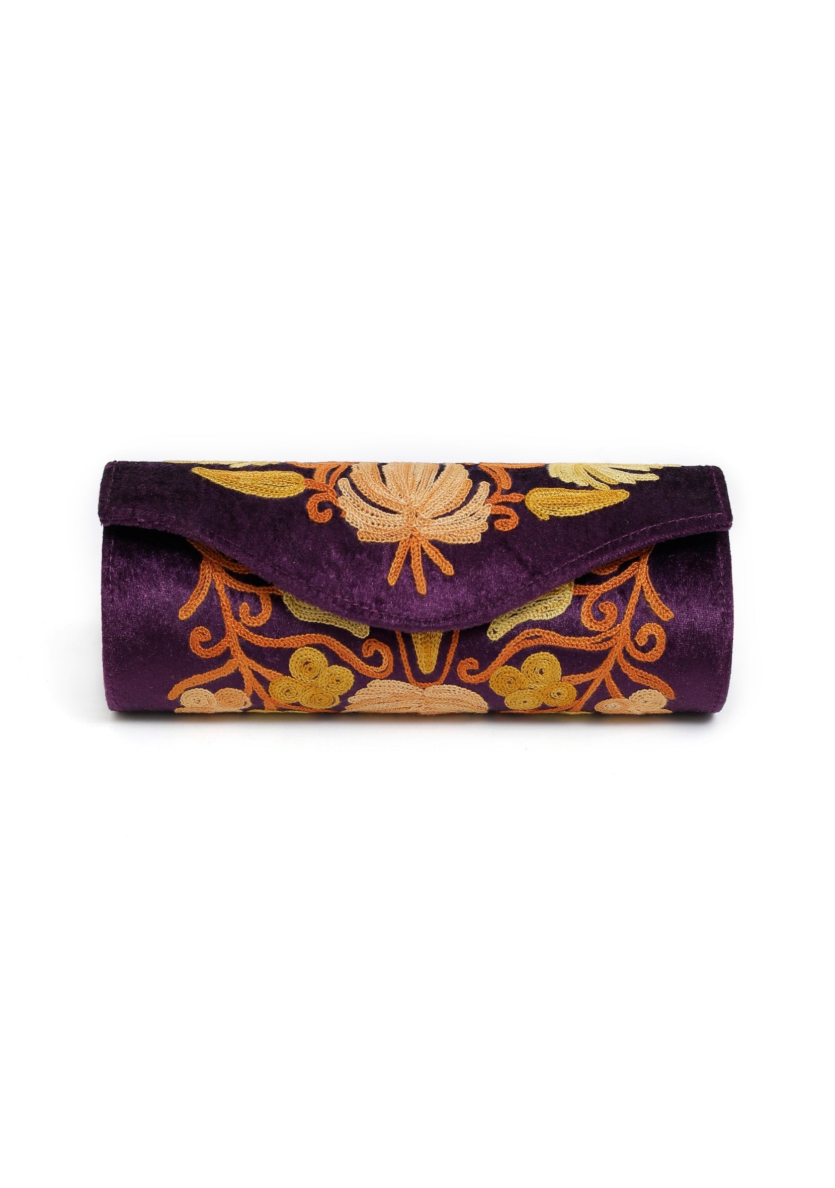 Violet Tila Embroidery Velvet Clutch