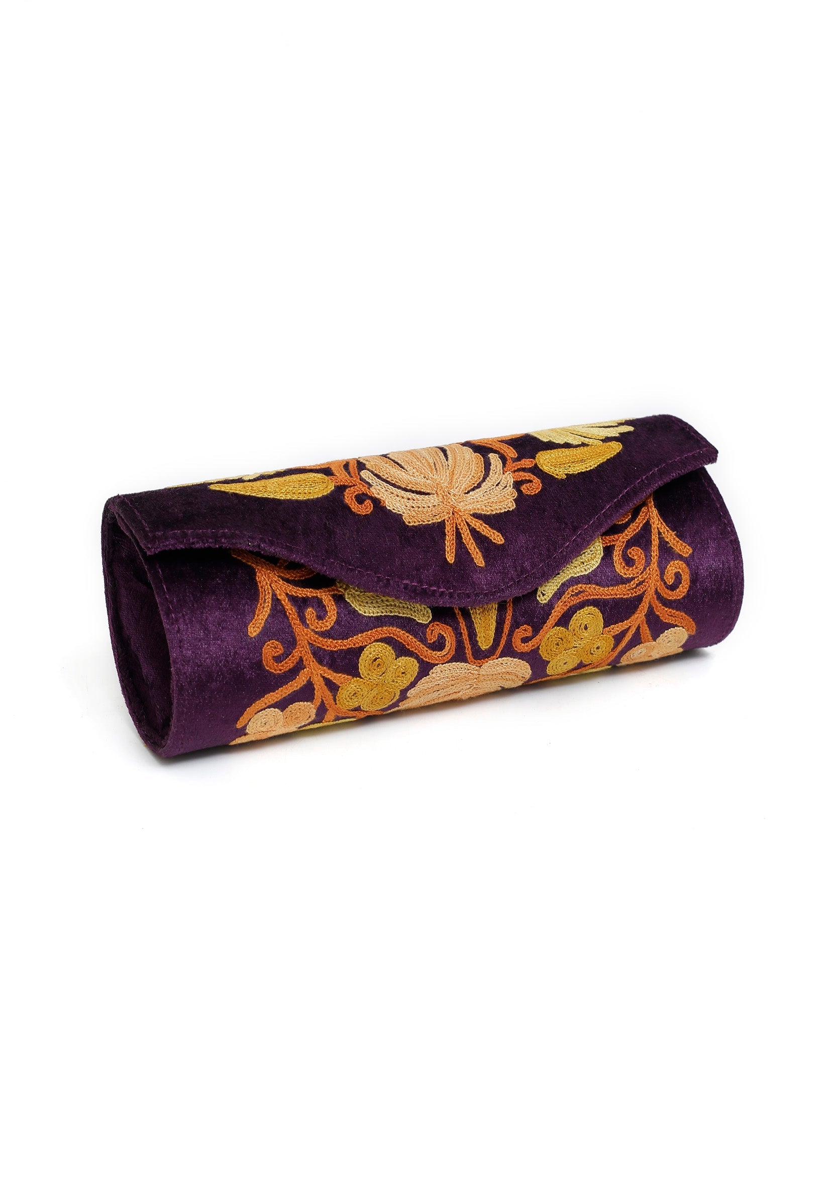 Violet Tila Embroidery Velvet Clutch