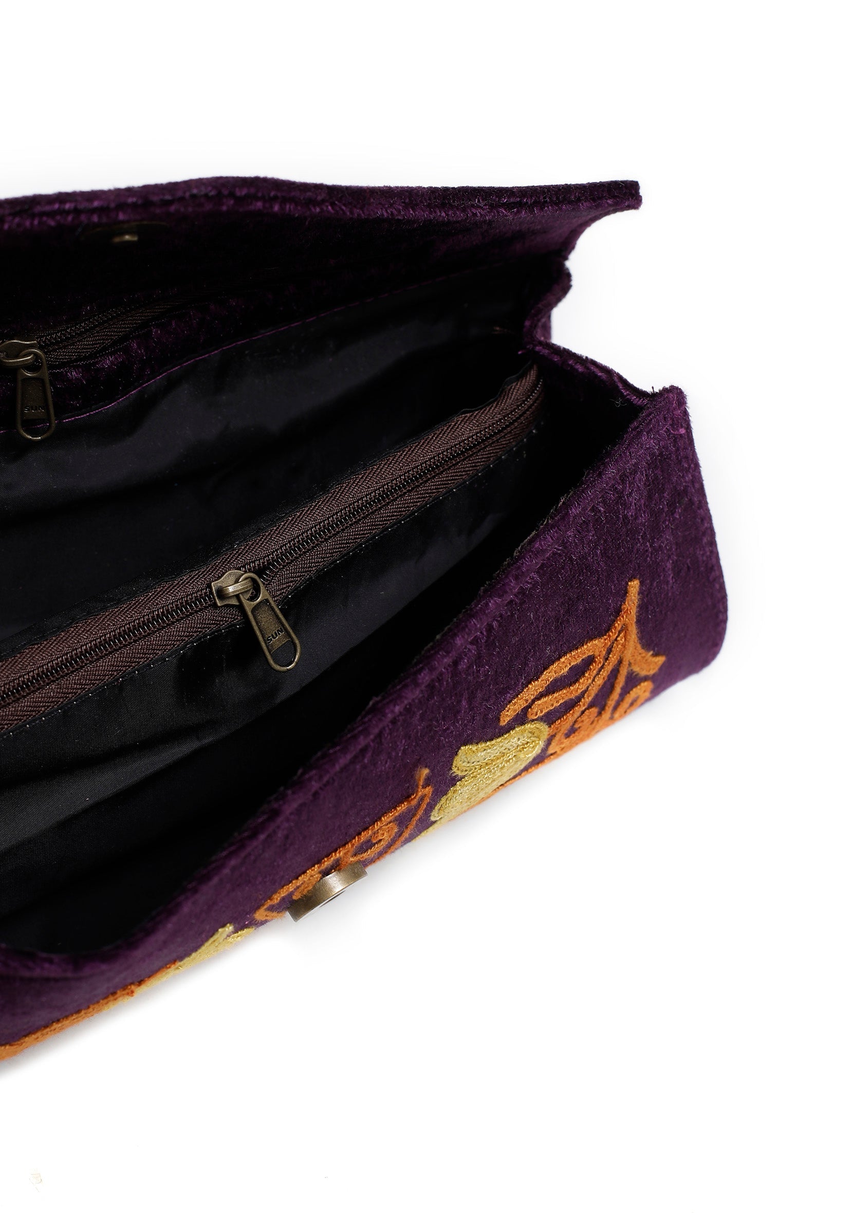 Violet Tila Embroidery Velvet Clutch