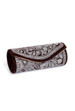 Brown Velvet Silver Embroidered Clutch