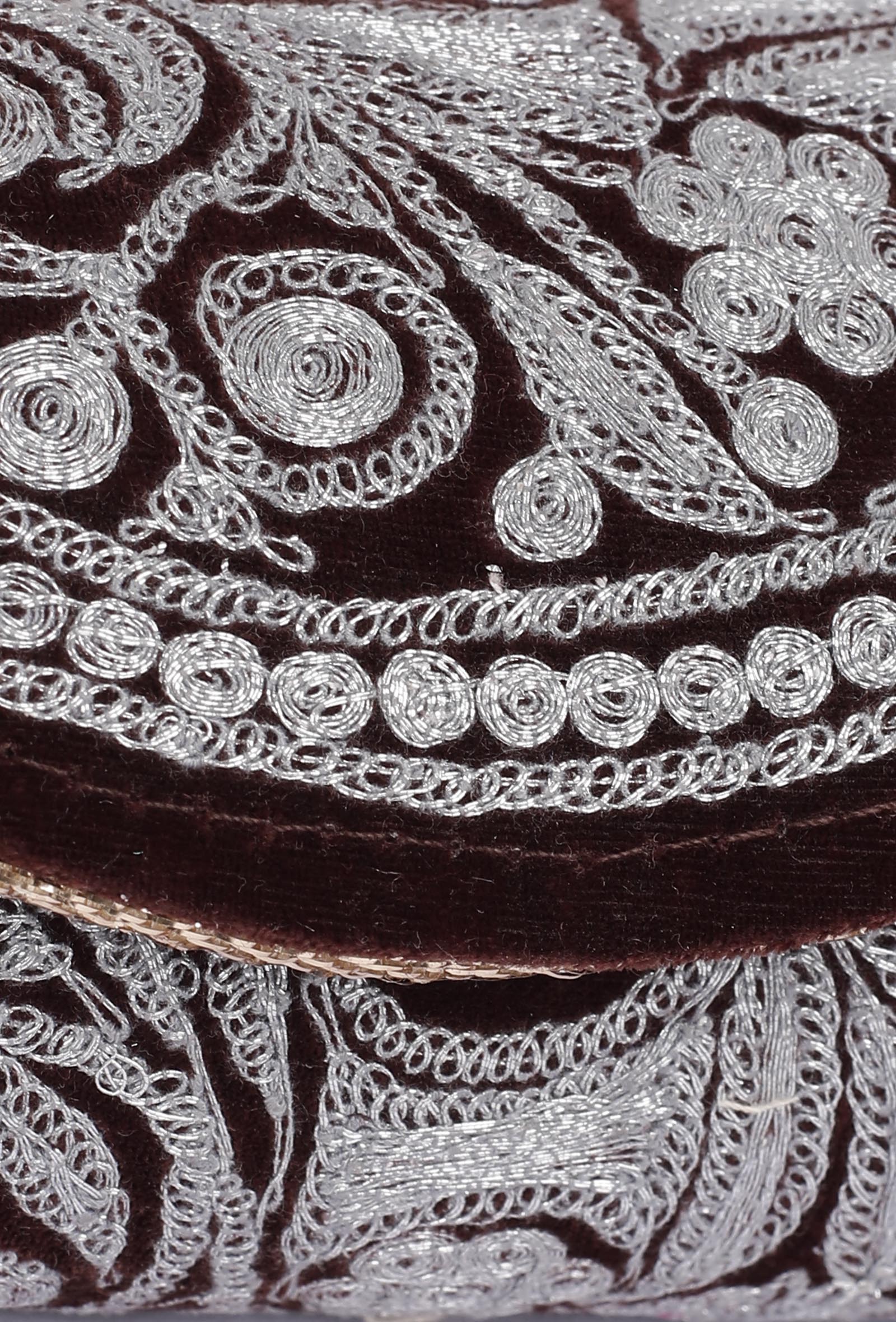 Brown Velvet Silver Embroidered Clutch