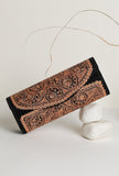 Royal Blue Velvet Bronze Embroidered Clutch
