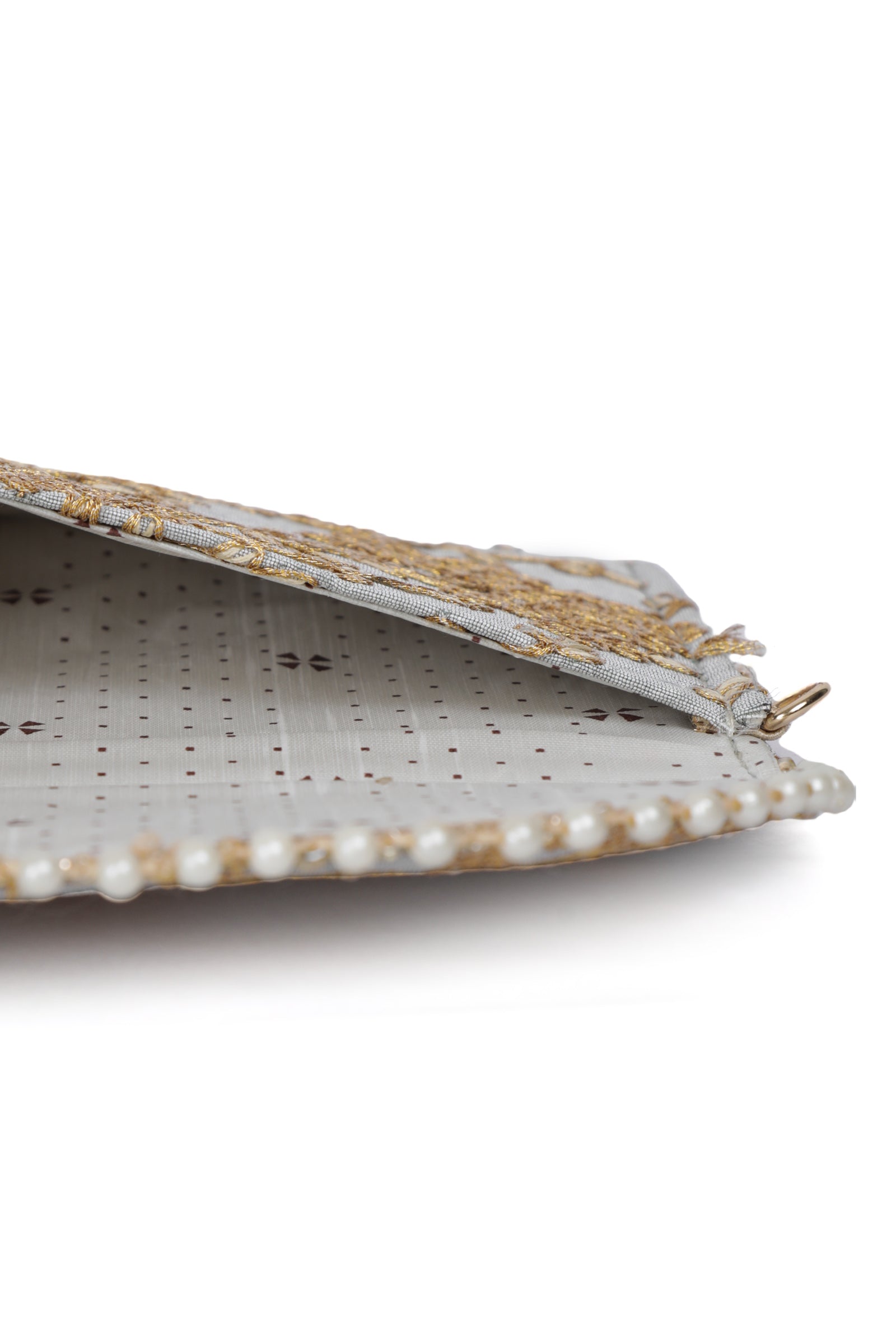 Shadow Grey Zari Embroidered Silk Envelope Clutch