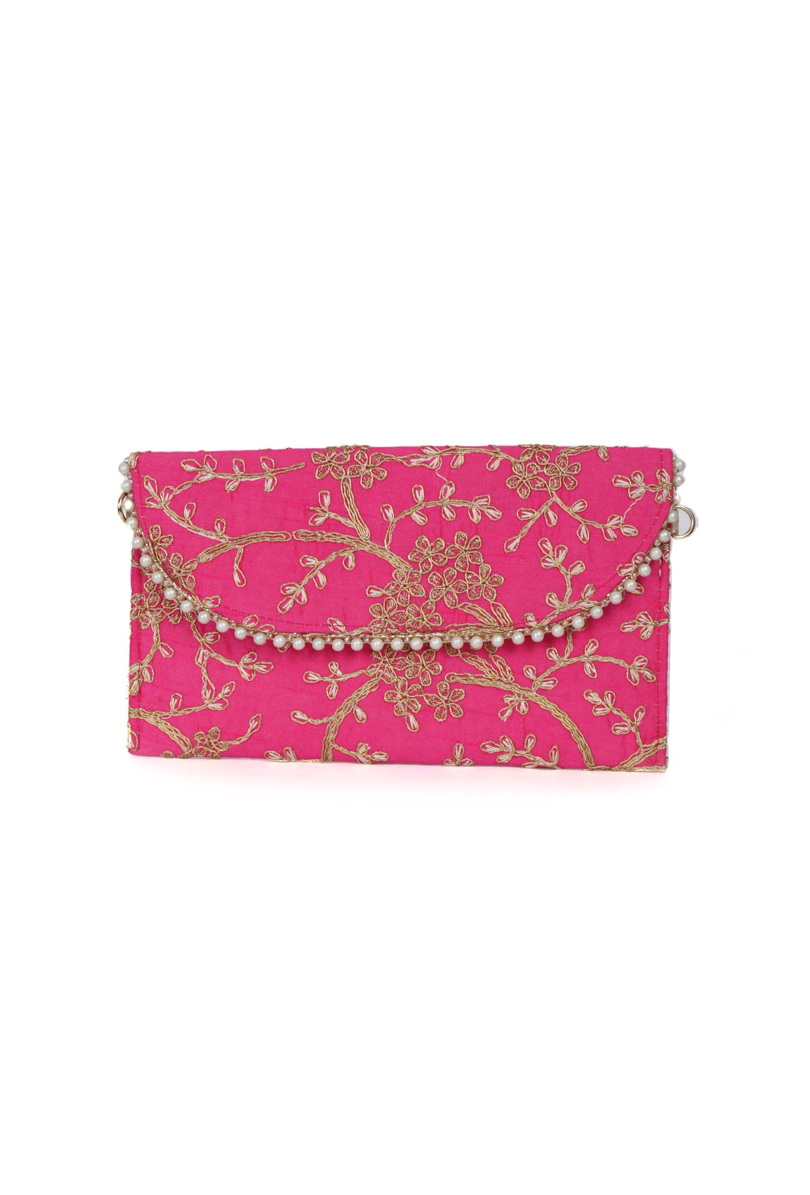 French Pink Zari Embroidered Silk Envelope Clutch