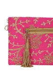 French Pink Zari Embroidered Silk Envelope Clutch