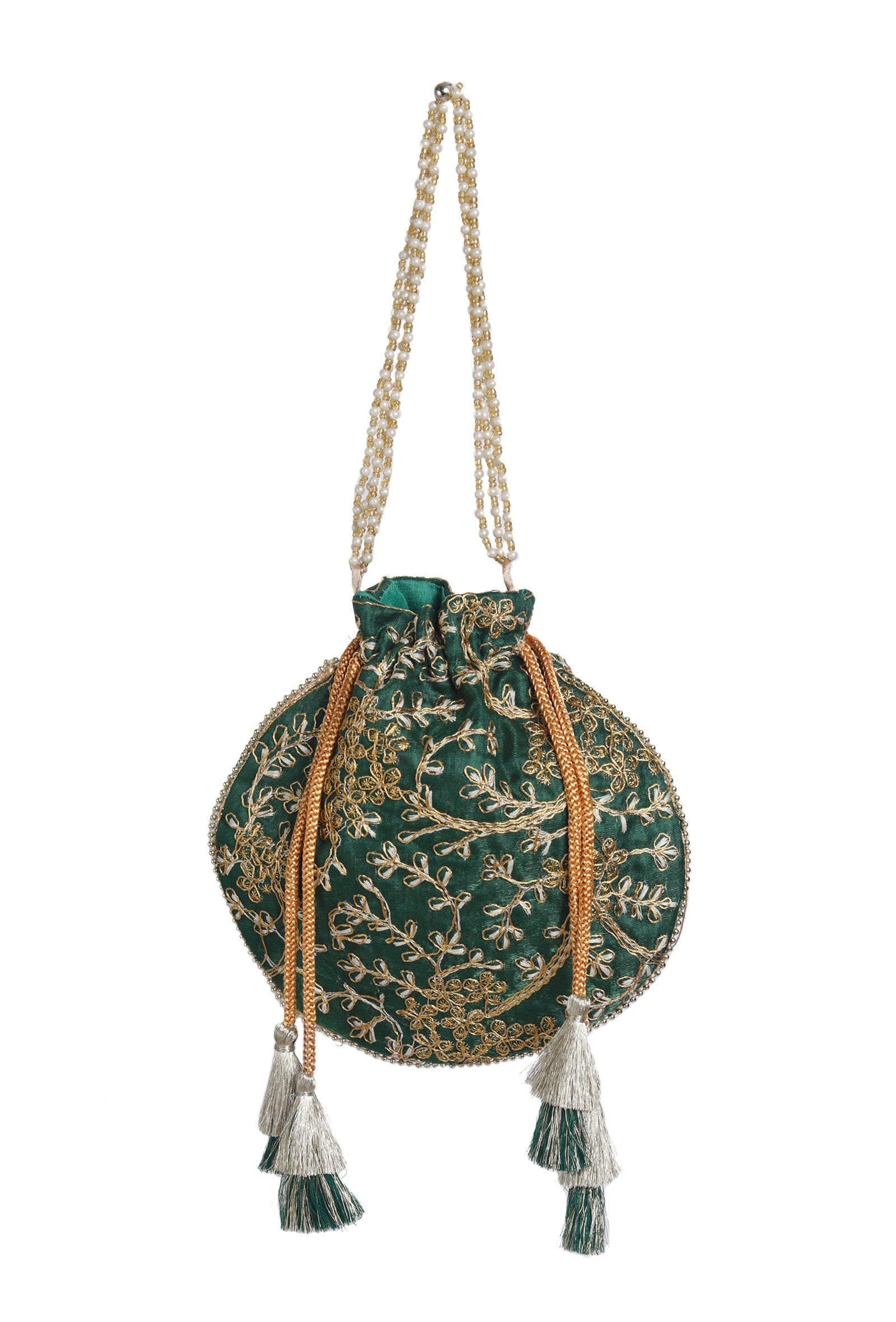 Emerald Green Embroidered Silk Potli