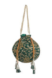 Emerald Green Embroidered Silk Potli