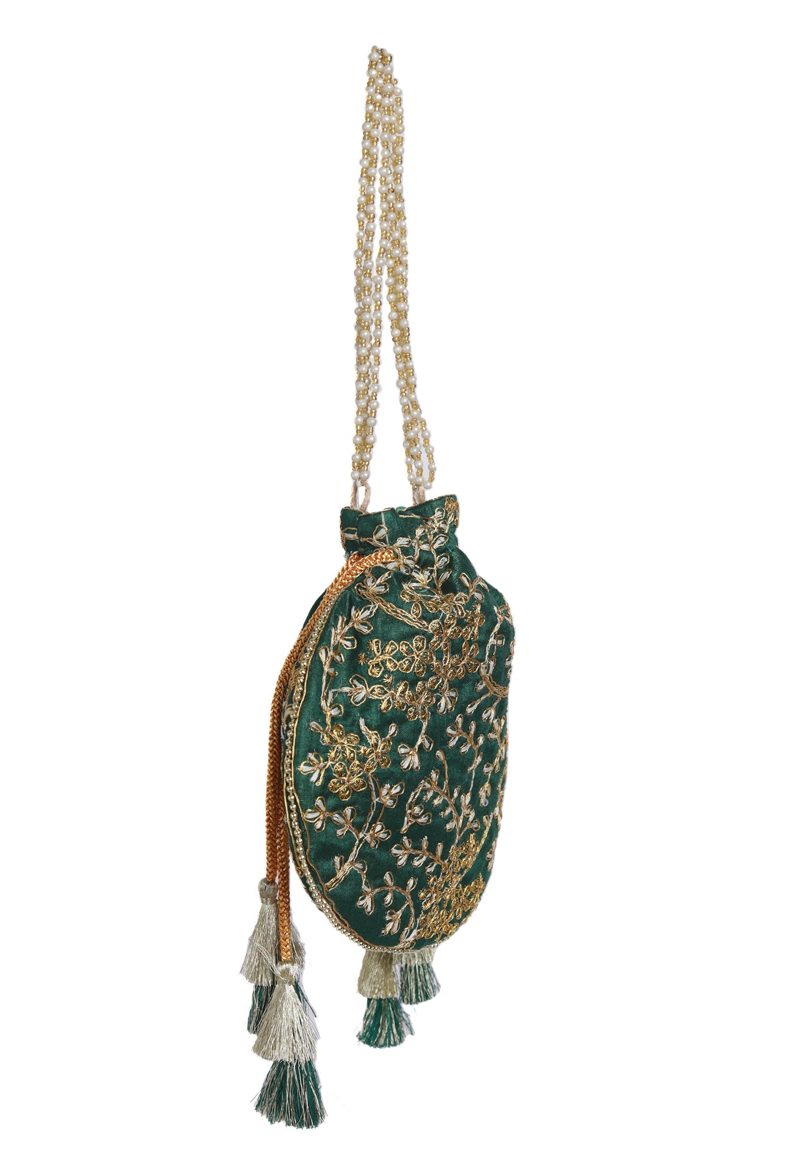 Emerald Green Embroidered Silk Potli