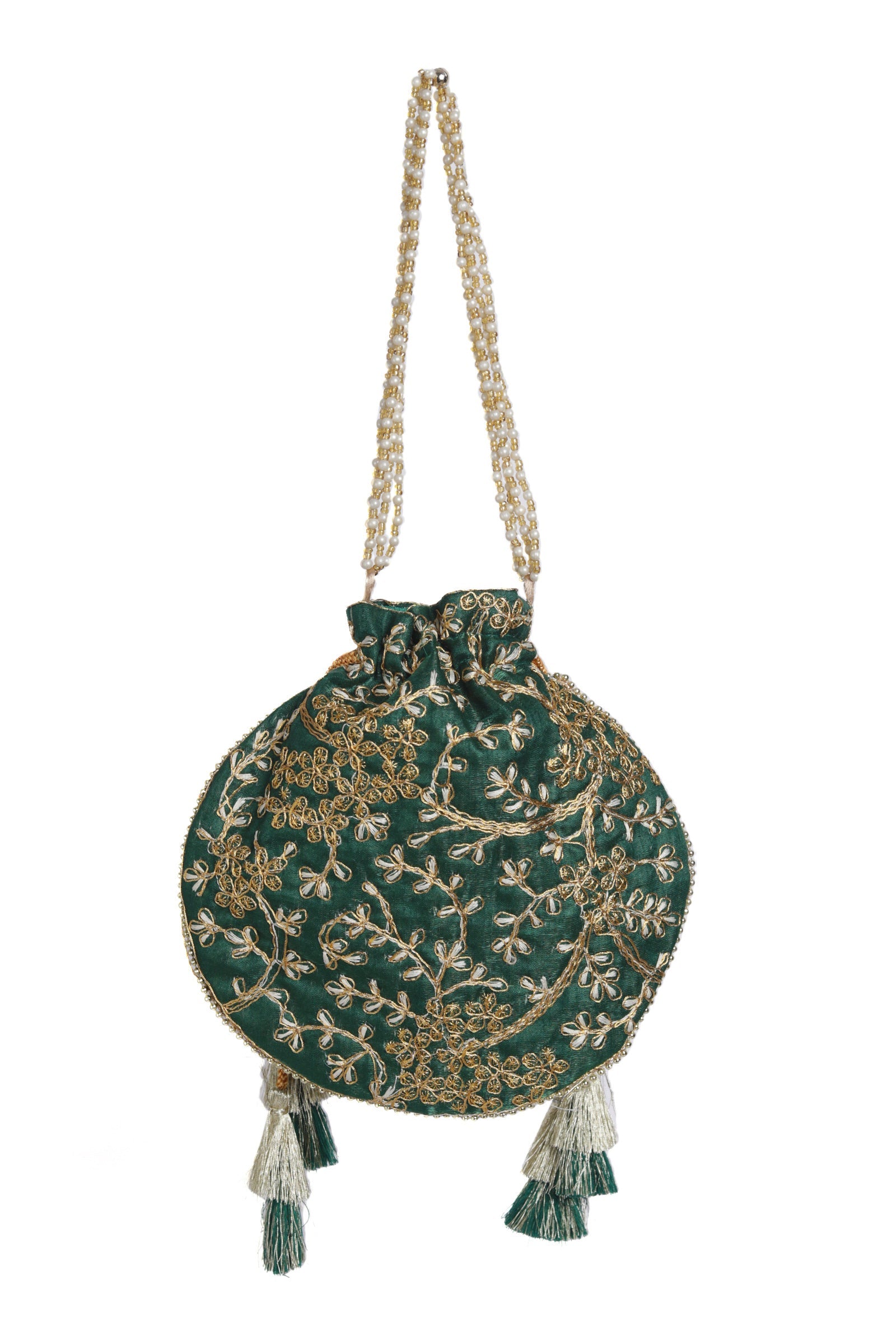 Emerald Green Embroidered Silk Potli
