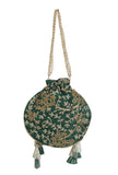 Emerald Green Embroidered Silk Potli