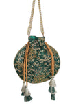 Emerald Green Embroidered Silk Potli