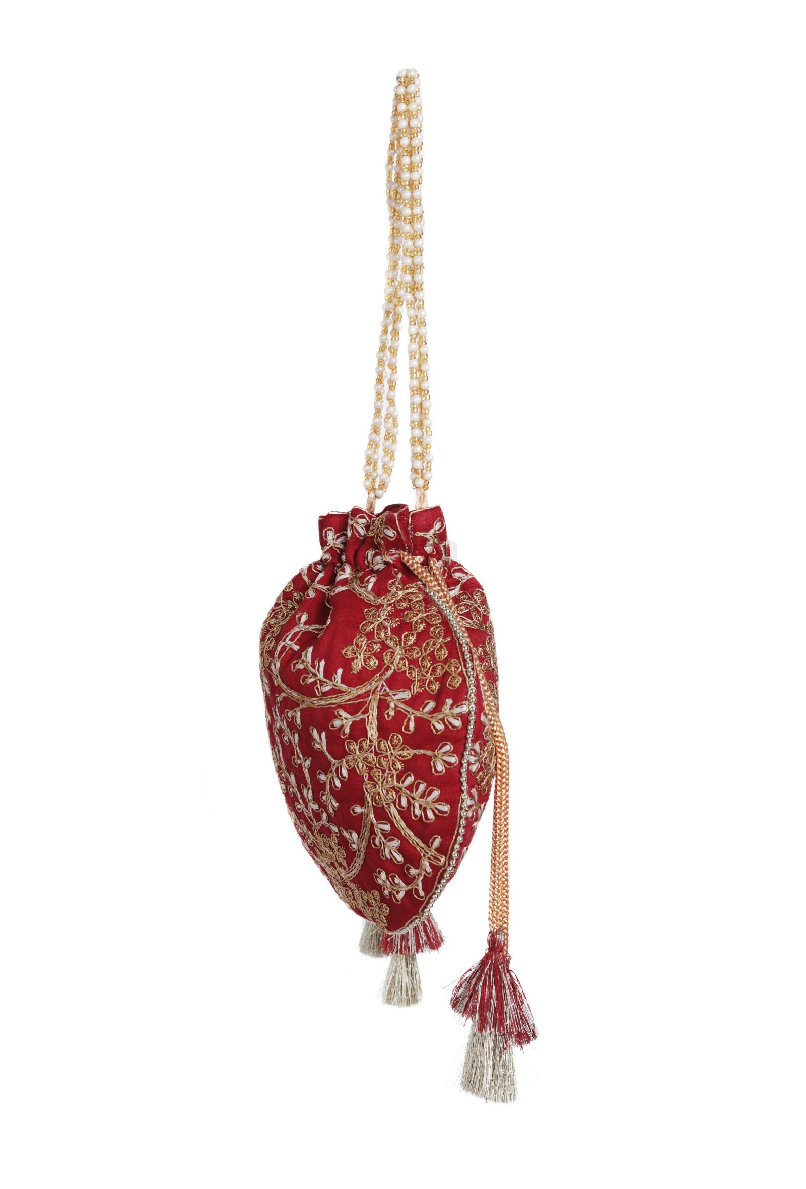 Ruby Maroon Embroidered Silk Potli