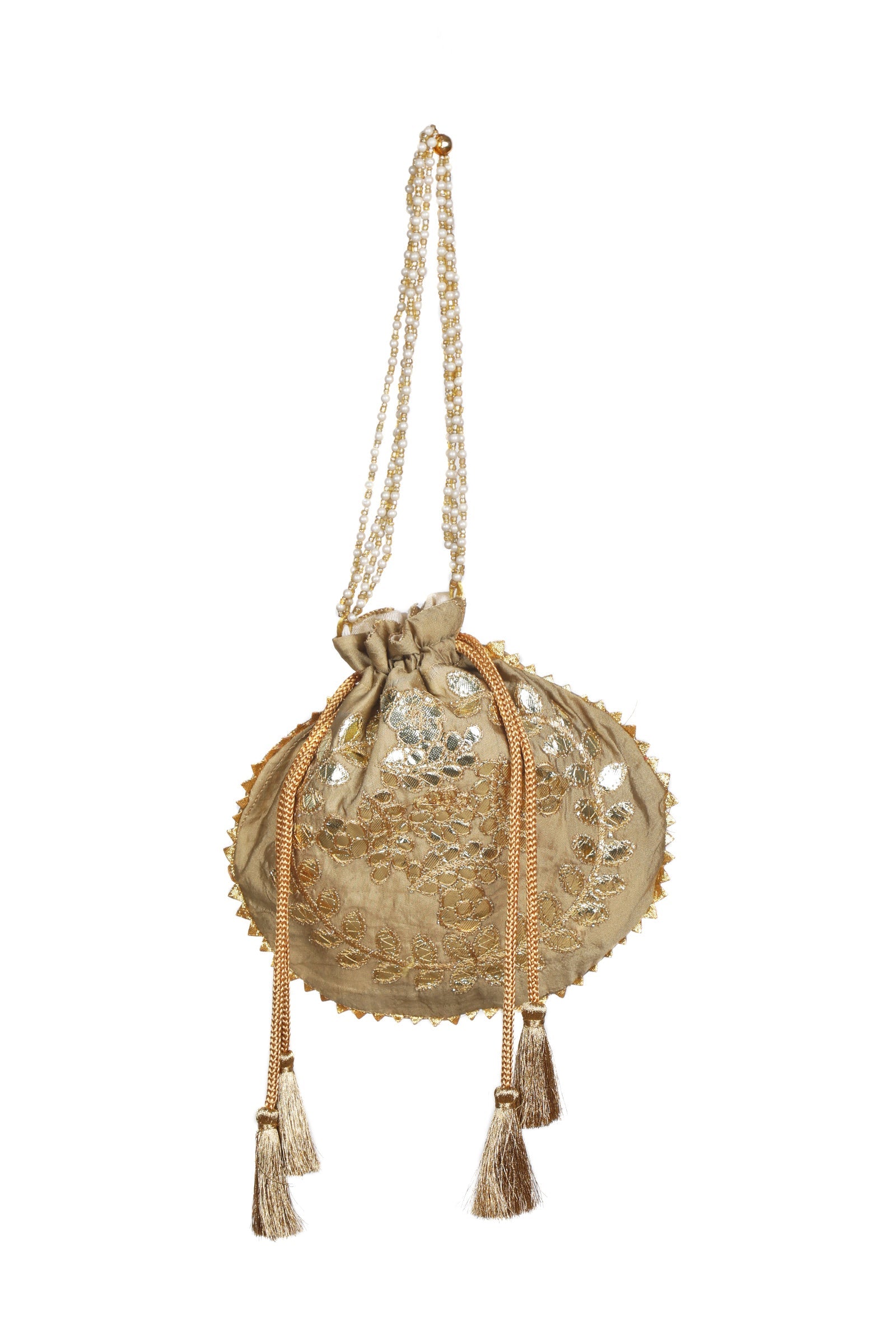 Golden Beige Gota Patti Silk Potli