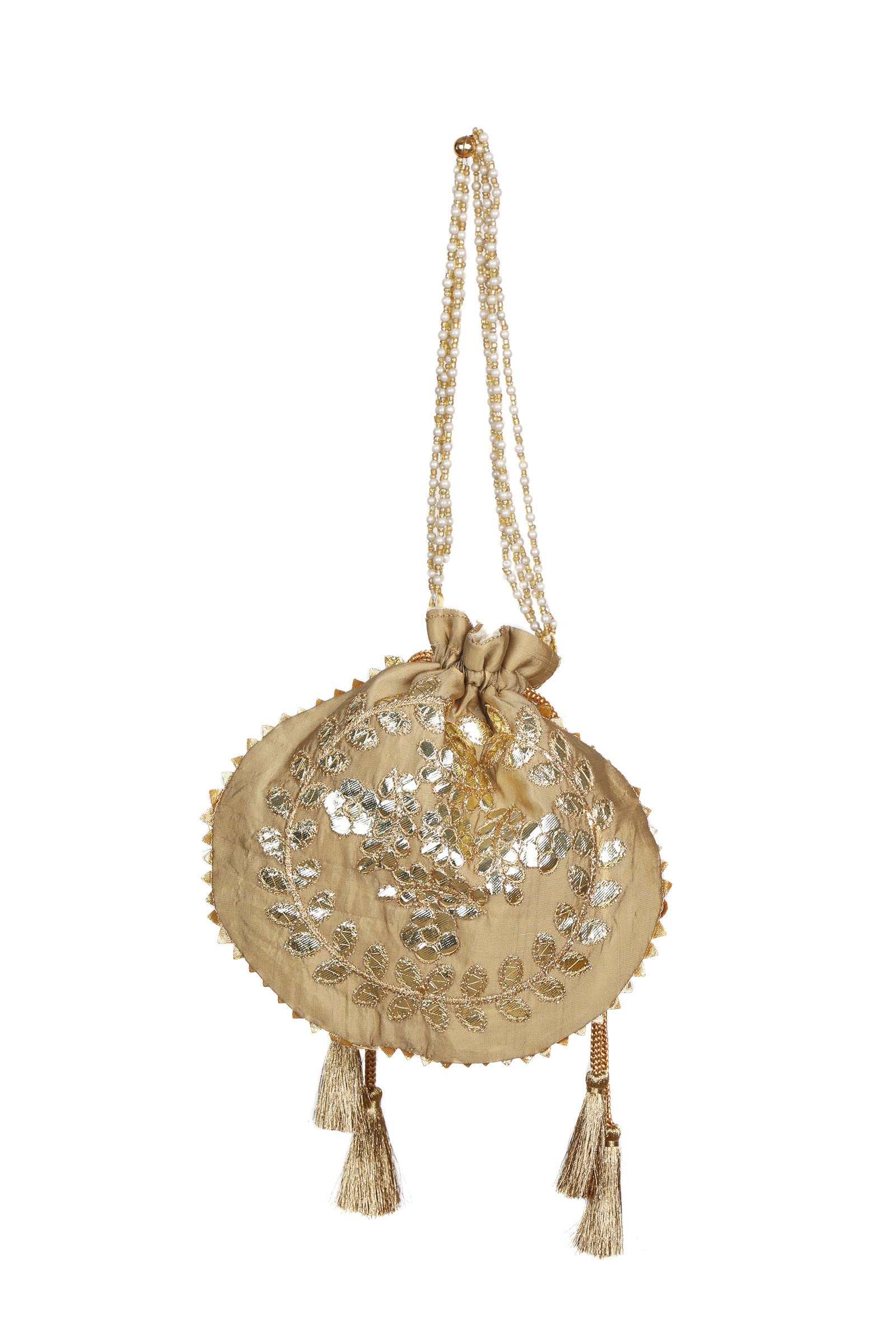 Golden Beige Gota Patti Silk Potli