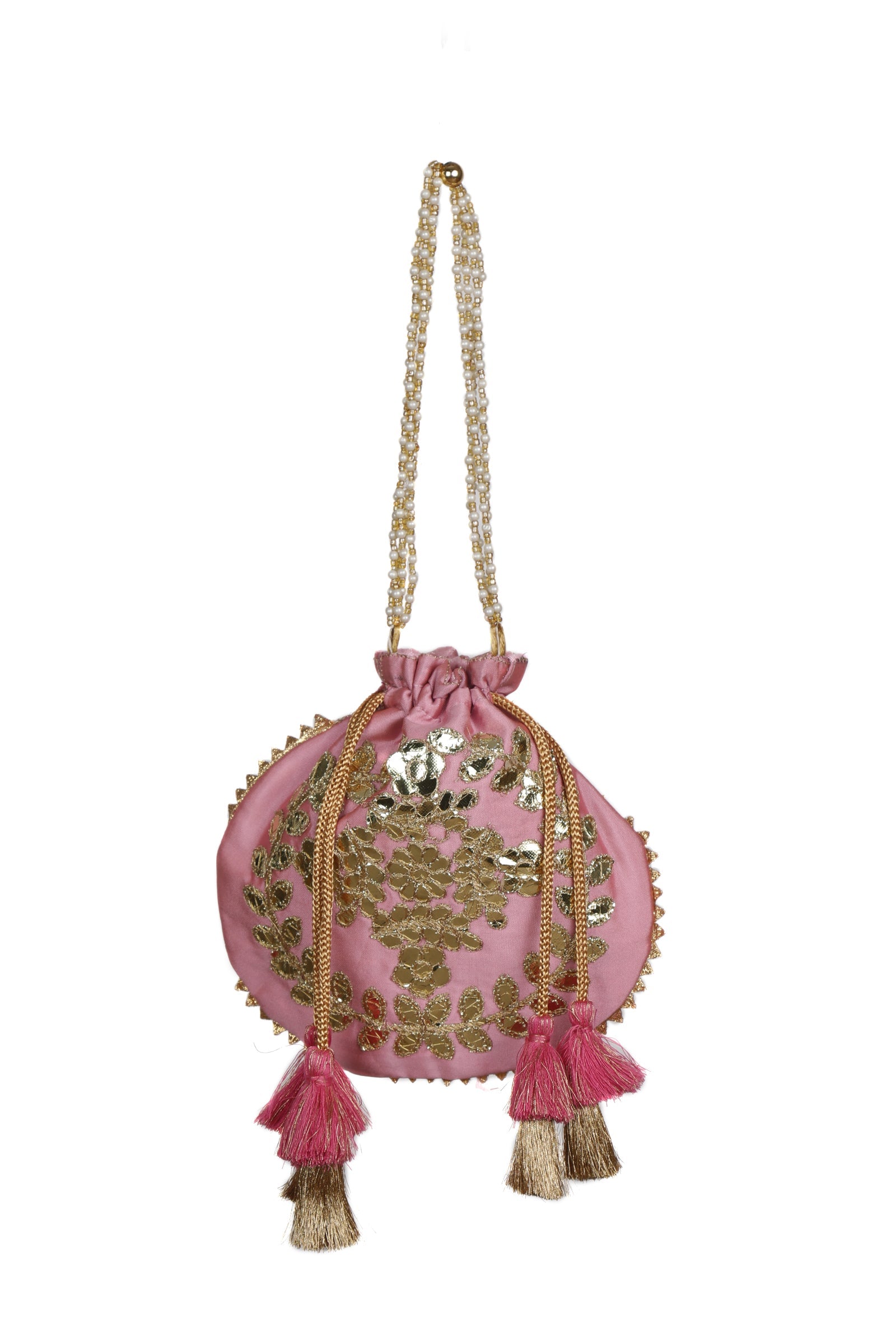 Rosy Pink Gota Patti Silk Potli