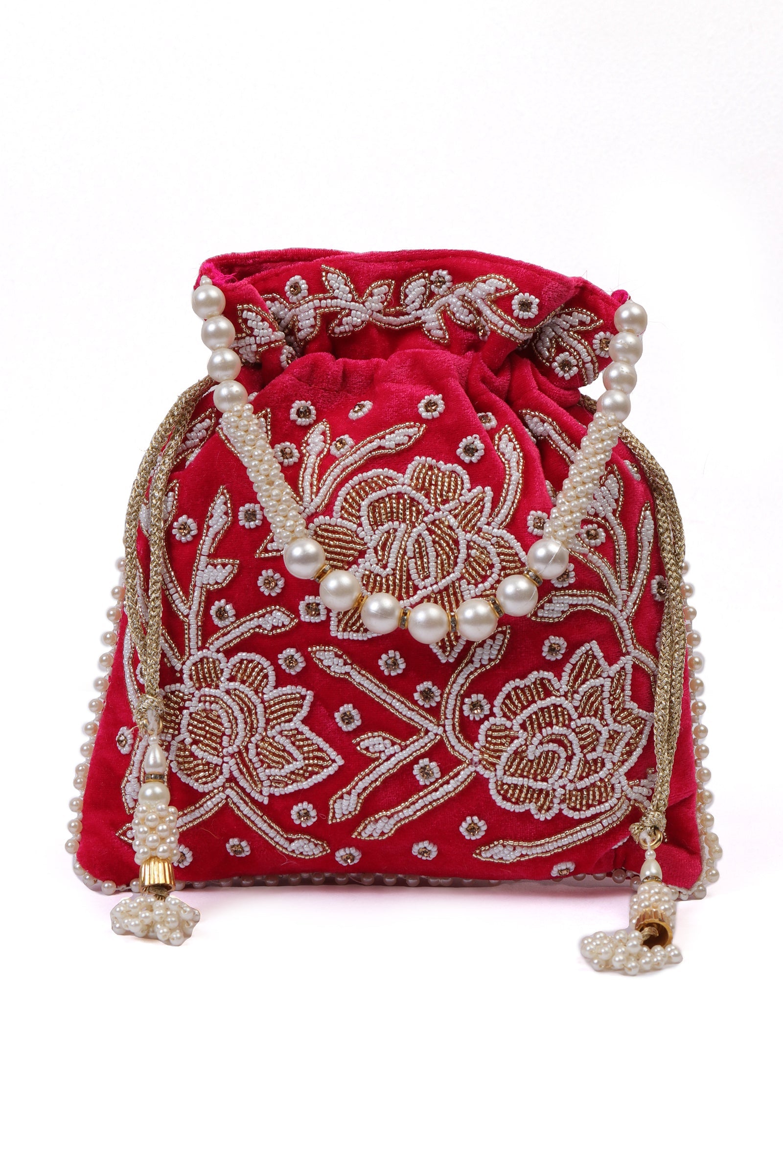 Radiant Raspberry Glass Stone Potli