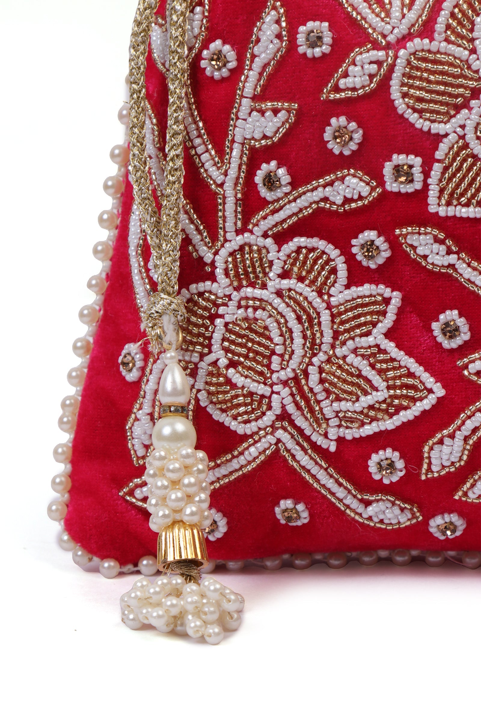 Radiant Raspberry Glass Stone Potli