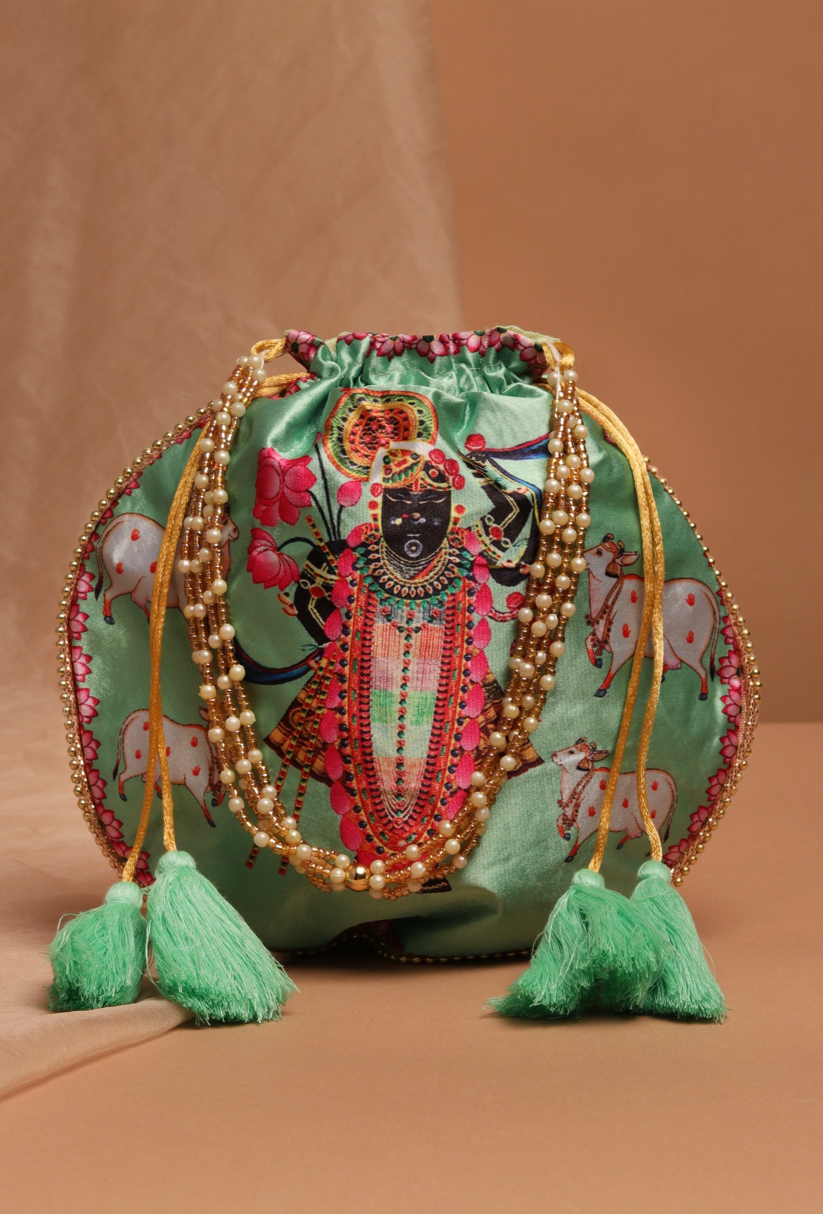 Celestial Green Shreenath With The Holy cow Potli