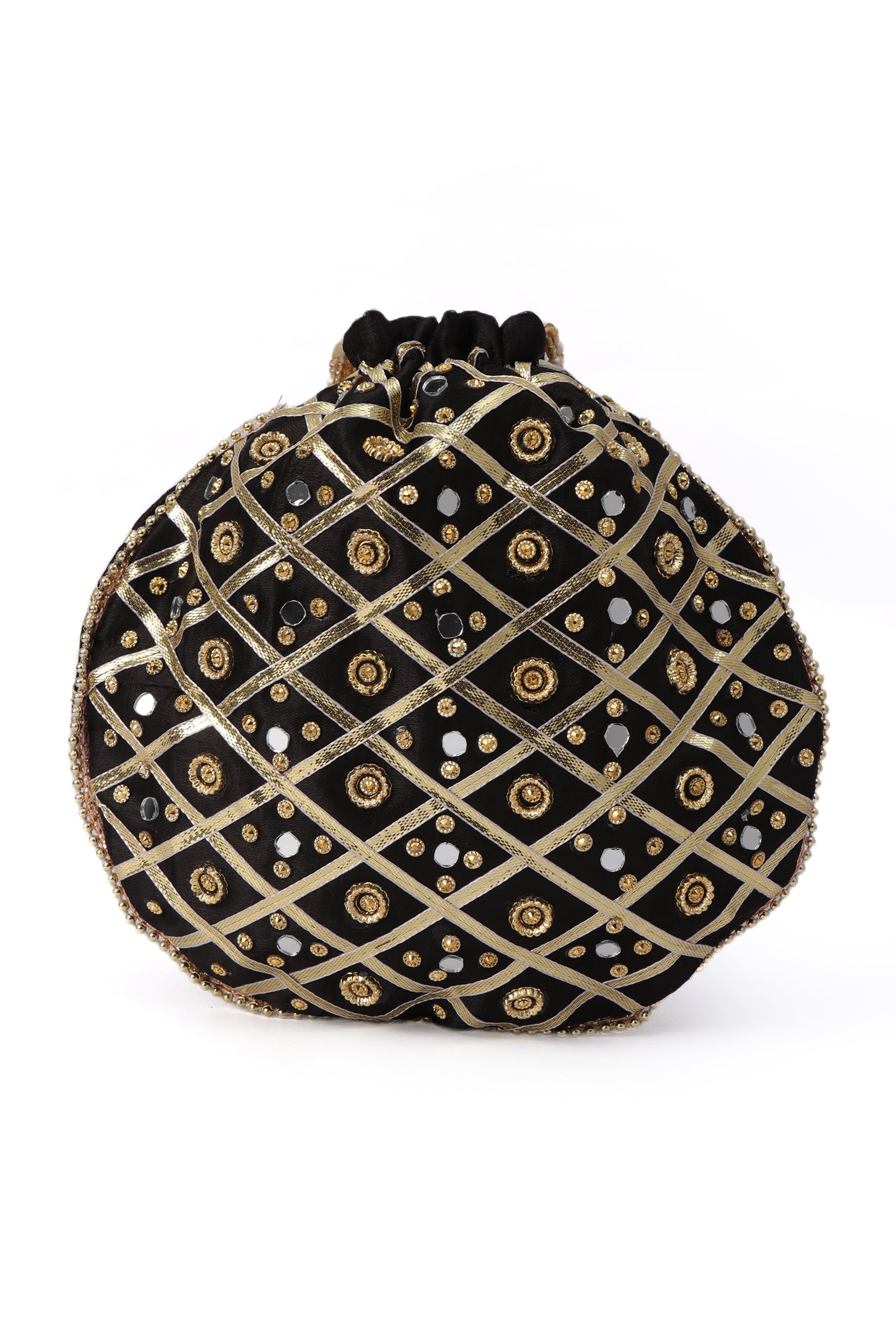 Midnight Elegance Potli With Glass Mirror Work