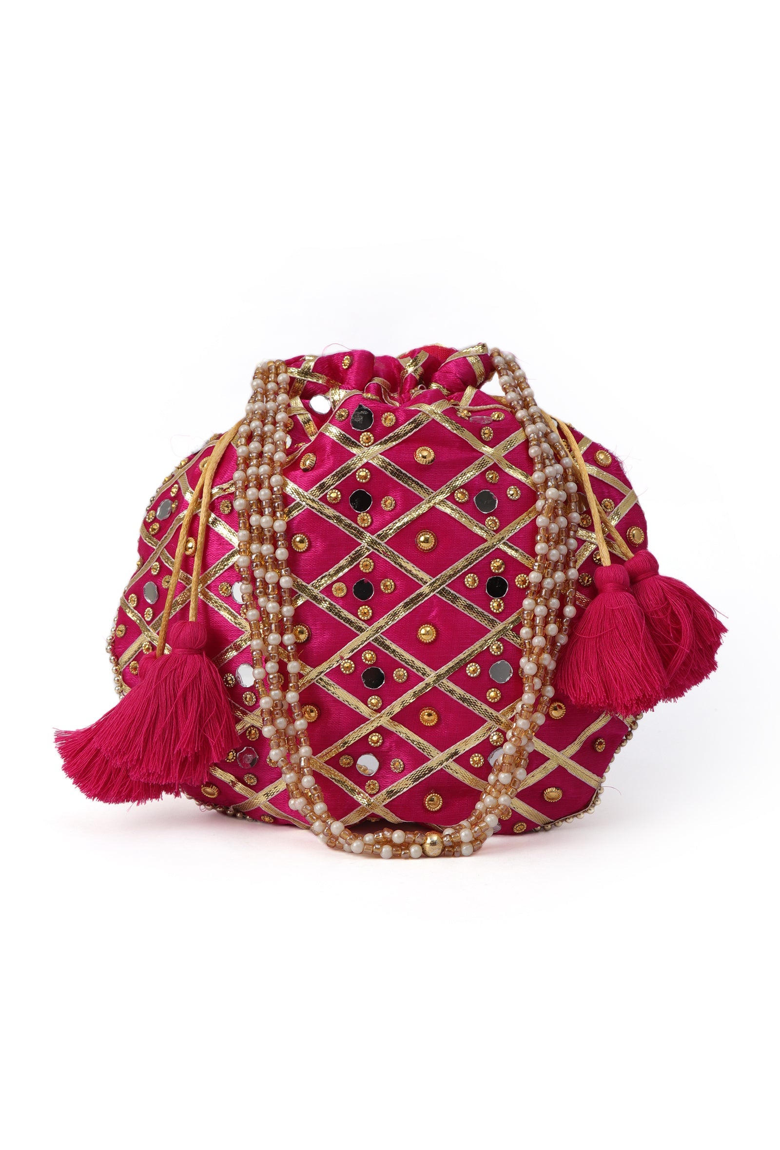 Vibrant Pink Charm Potli With Glasstone