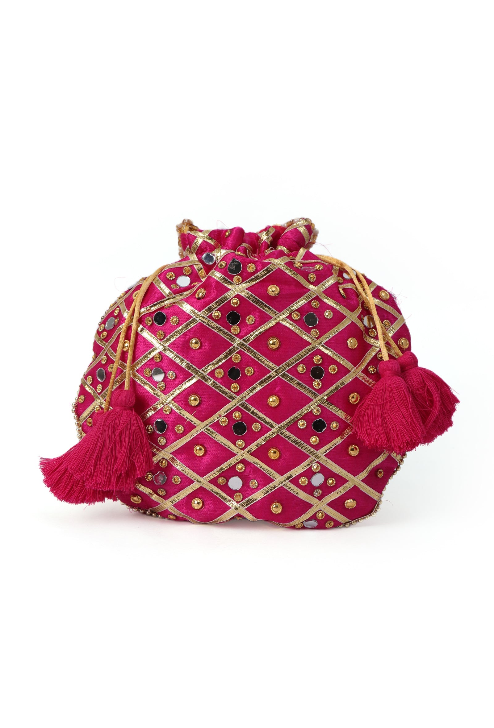Vibrant Pink Charm Potli With Glasstone